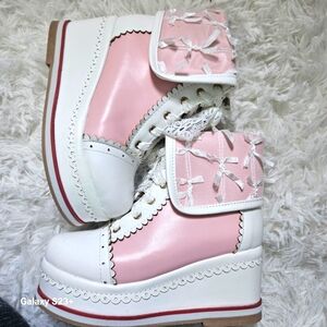 Lolita Wedge Boots Pink
